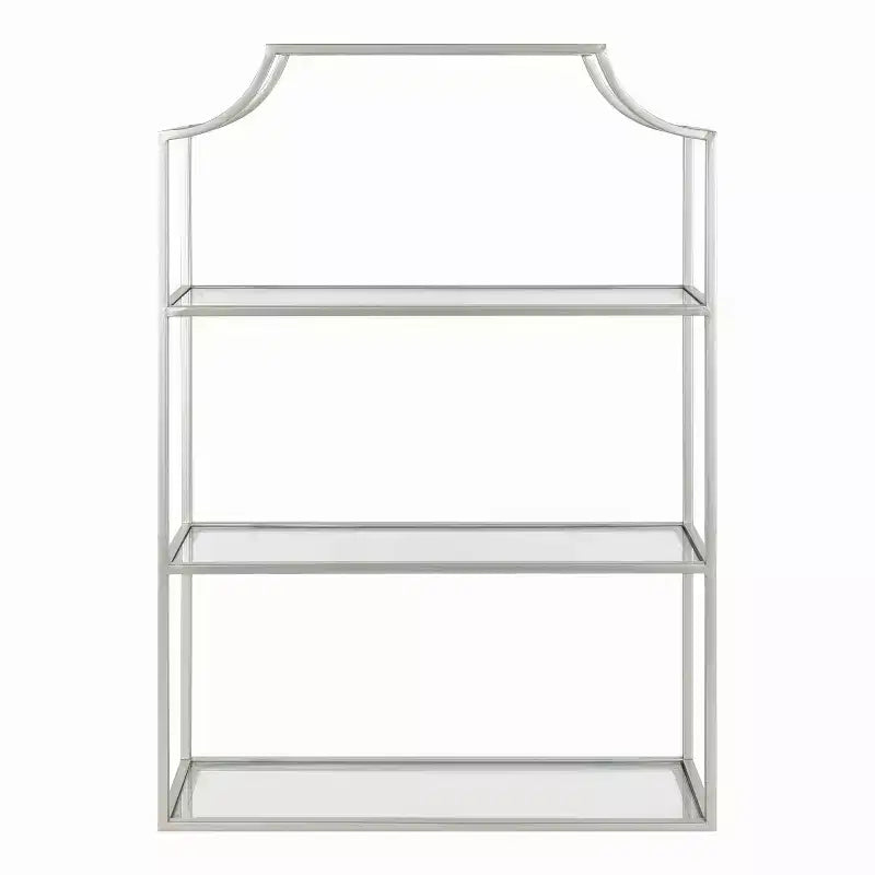 Étagère Murale Étagée Argentée 20" x 30" : 4 niveaux en verre, cadre en métal, aucun assemblage requis
