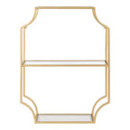 Étagère murale métallique 18" x 24" Dorée : Rangement élégant, présentoir en verre à 3 niveaux
