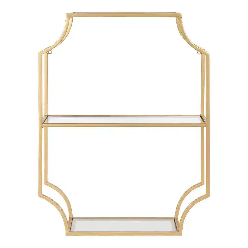 Étagère murale métallique 18" x 24" Dorée : Rangement élégant, présentoir en verre à 3 niveaux