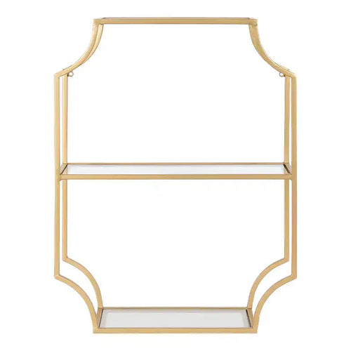 Étagère murale métallique 18" x 24" Dorée : Rangement élégant, présentoir en verre à 3 niveaux