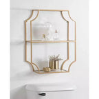 Étagère murale métallique 18" x 24" Dorée : Rangement élégant, présentoir en verre à 3 niveaux