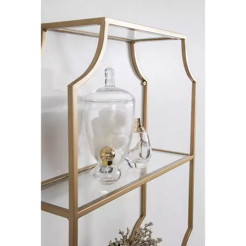 Étagère murale métallique 18" x 24" Dorée : Rangement élégant, présentoir en verre à 3 niveaux