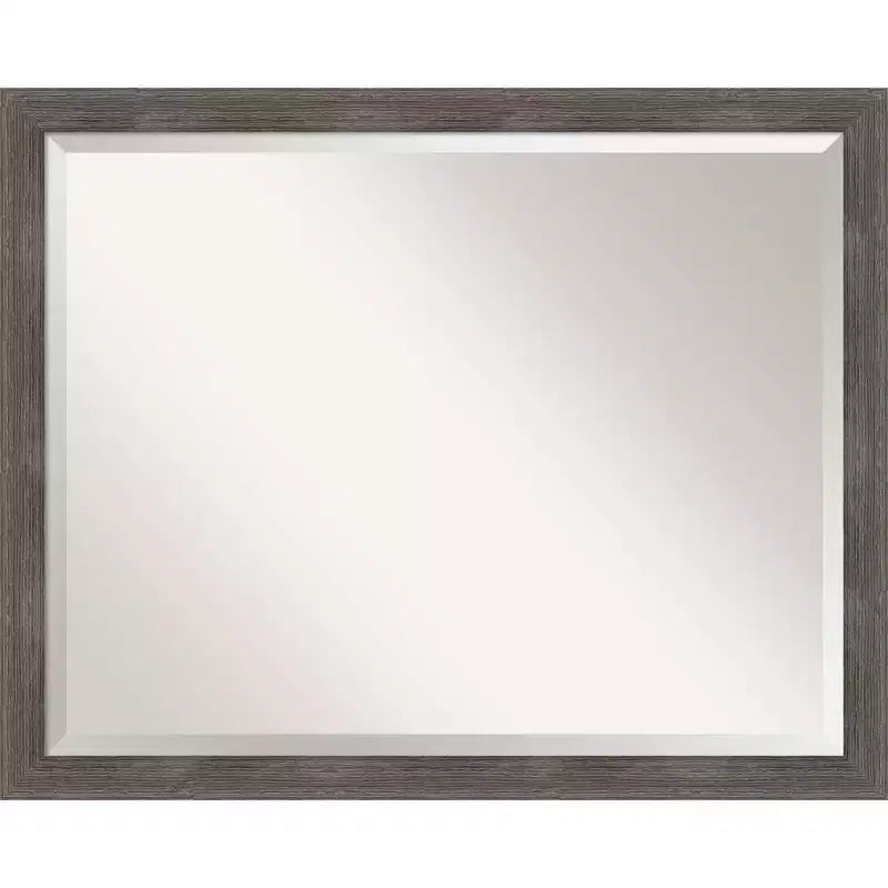 30" x 24" Pinstripe Lead Framed Bathroom Vanity Wall Mirror Gray - Amanti Art: Modern Rectangle, Beveled, Wood Frame, Wall Mounted