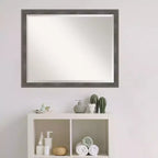 Miroir mural de salle de bain encadré plomb Pinstripe gris 30" x 24" : Rectangle moderne, biseauté, cadre en bois, montage mural