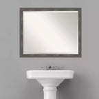 Miroir mural de salle de bain encadré plomb Pinstripe gris 30" x 24" : Rectangle moderne, biseauté, cadre en bois, montage mural