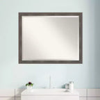Miroir mural de salle de bain encadré plomb Pinstripe gris 30" x 24" : Rectangle moderne, biseauté, cadre en bois, montage mural