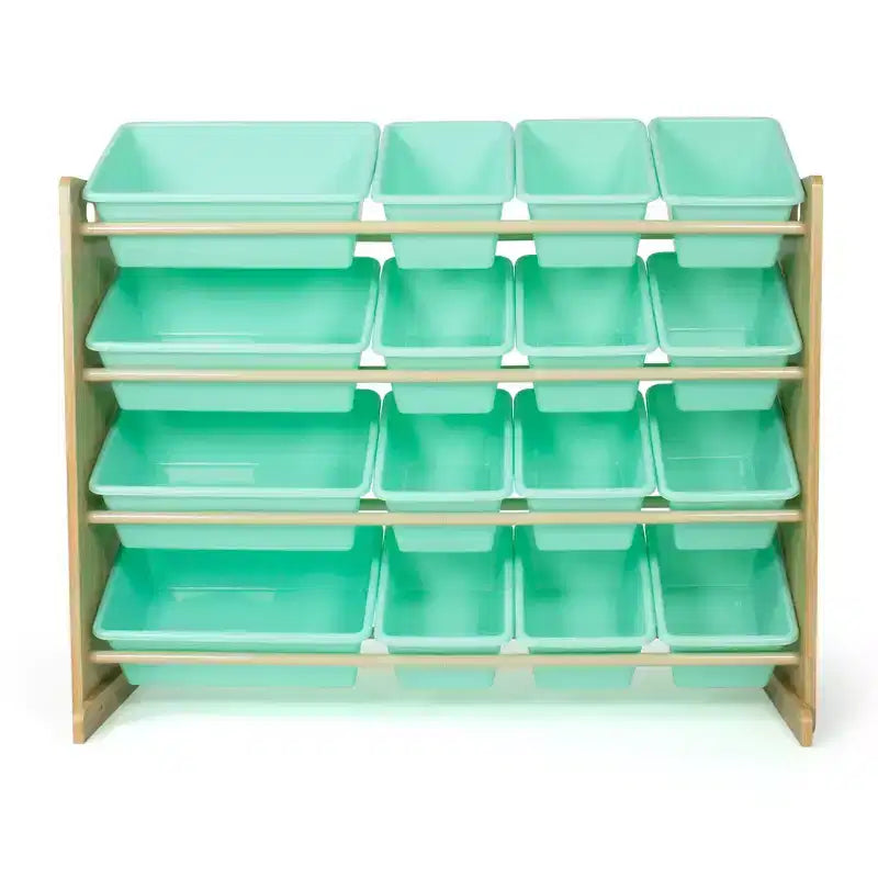 Meuble de rangement pour jouets pour enfants avec 16 bacs de rangement Naturel/Menthe