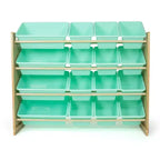 Meuble de rangement pour jouets pour enfants avec 16 bacs de rangement Naturel/Menthe
