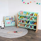 Meuble de rangement pour jouets pour enfants avec 16 bacs de rangement Naturel/Menthe