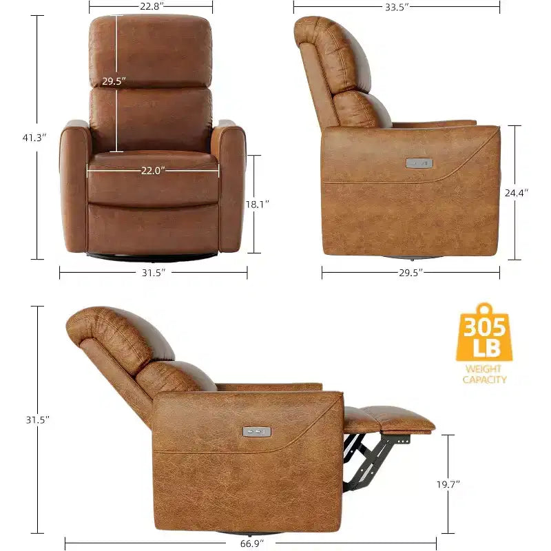 Fauteuil de relaxation pivotant avec soutien lombaire, intérieur en simili cuir, adapté pour le salon, la chambre de bébé