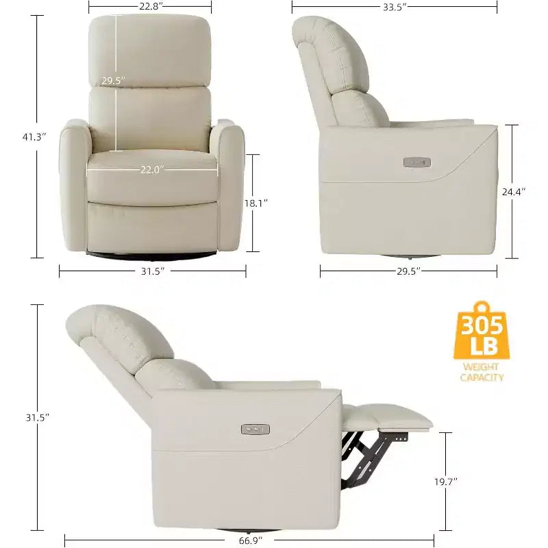 Fauteuil de relaxation pivotant avec soutien lombaire, intérieur en simili cuir, adapté pour le salon, la chambre de bébé