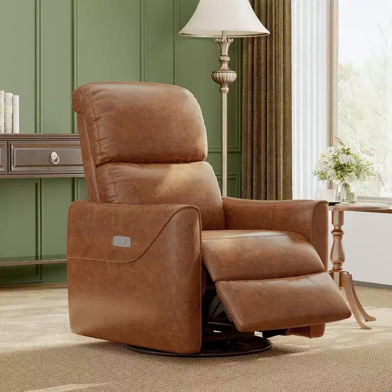 Fauteuil de relaxation pivotant avec soutien lombaire, intérieur en simili cuir, adapté pour le salon, la chambre de bébé