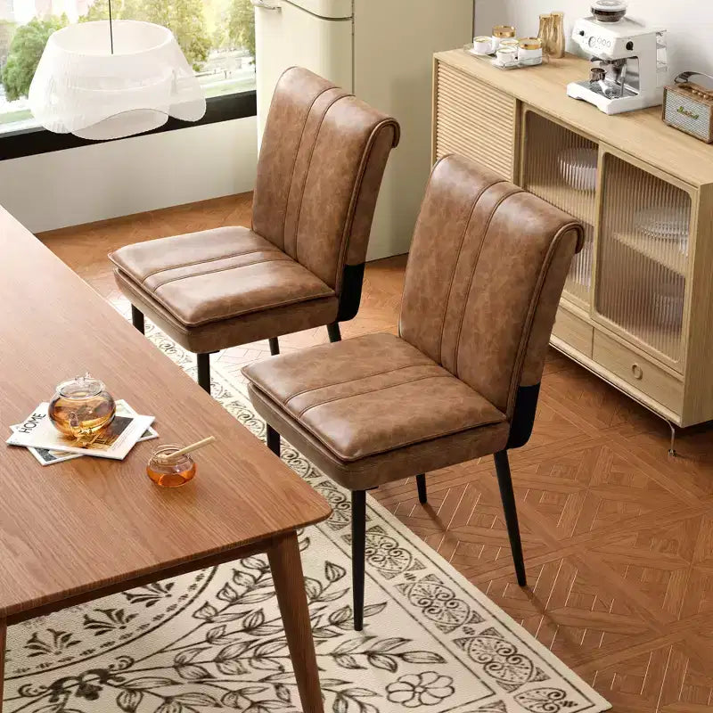 Chaises de salle à manger rembourrées, chaises de cuisine en similicuir avec pieds en métal, chaises d'appoint de salle à manger modernes marron