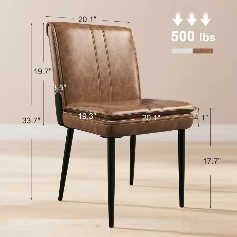 Chaises de salle à manger rembourrées, chaises de cuisine en similicuir avec pieds en métal, chaises d'appoint de salle à manger modernes marron