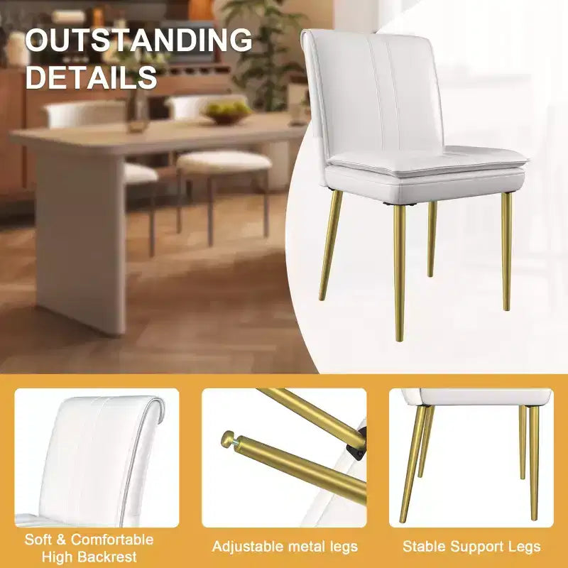 Chaises de salle à manger rembourrées, chaises de cuisine en similicuir avec pieds en métal, chaises d'appoint de salle à manger modernes marron