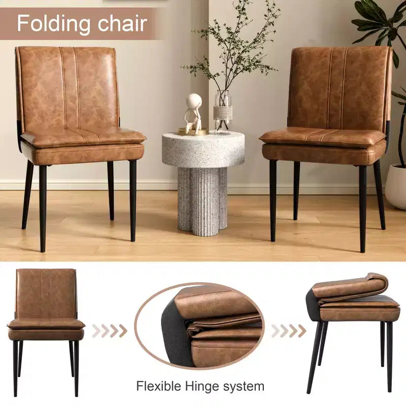 Chaises de salle à manger rembourrées, chaises de cuisine en similicuir avec pieds en métal, chaises d'appoint de salle à manger modernes marron