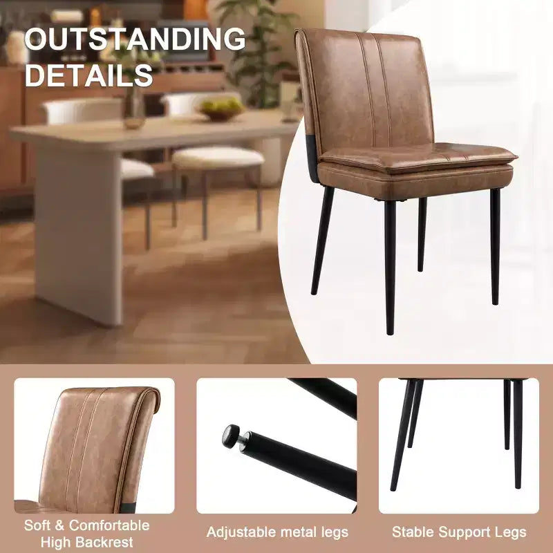 Chaises de salle à manger rembourrées, chaises de cuisine en similicuir avec pieds en métal, chaises d'appoint de salle à manger modernes marron