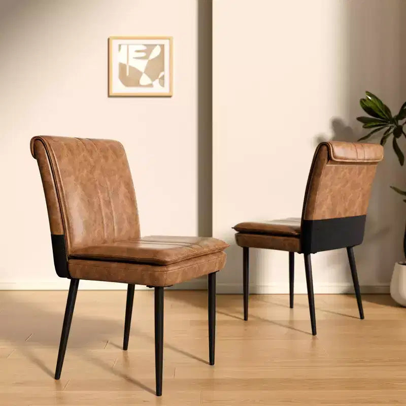 Chaises de salle à manger rembourrées, chaises de cuisine en similicuir avec pieds en métal, chaises d'appoint de salle à manger modernes marron