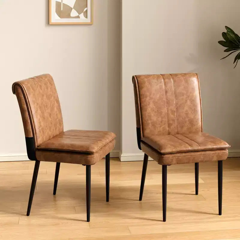 VECELO Upholstered Dining Chairs (Set of 2*4), Faux Leather Kitchen Chairs with Metal Legs, Modern Brown Dining Room Side Chairs