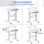Petit bureau debout à hauteur réglable, bureau mobile avec plateau inclinable et roues verrouillables, bureau d'ordinateur portable roulant portable pour la maison