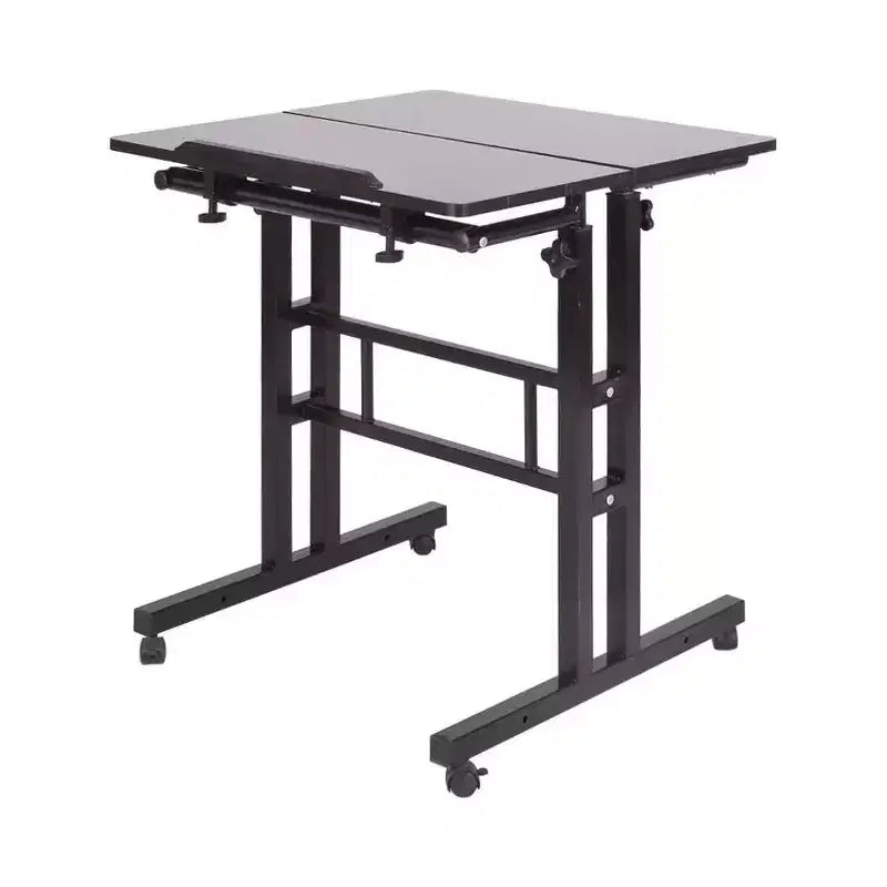 Petit bureau debout à hauteur réglable, bureau mobile avec plateau inclinable et roues verrouillables, bureau d'ordinateur portable roulant portable pour la maison
