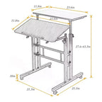 Petit bureau debout à hauteur réglable, bureau mobile avec plateau inclinable et roues verrouillables, bureau d'ordinateur portable roulant portable pour la maison