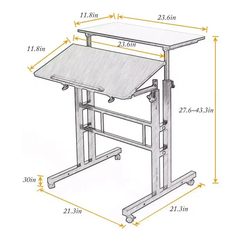 Petit bureau debout à hauteur réglable, bureau mobile avec plateau inclinable et roues verrouillables, bureau d'ordinateur portable roulant portable pour la maison