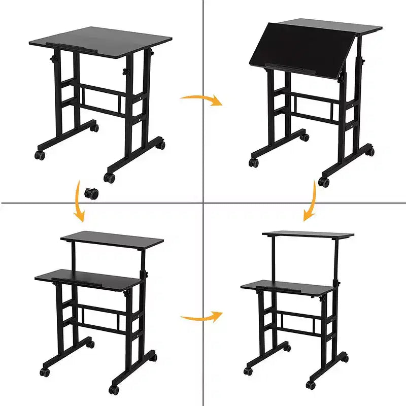 Petit bureau debout à hauteur réglable, bureau mobile avec plateau inclinable et roues verrouillables, bureau d'ordinateur portable roulant portable pour la maison