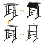 Petit bureau debout à hauteur réglable, bureau mobile avec plateau inclinable et roues verrouillables, bureau d'ordinateur portable roulant portable pour la maison