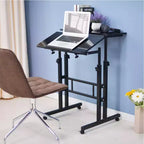 Petit bureau debout à hauteur réglable, bureau mobile avec plateau inclinable et roues verrouillables, bureau d'ordinateur portable roulant portable pour la maison