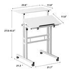 Petit bureau debout à hauteur réglable, bureau mobile avec plateau inclinable et roues verrouillables, bureau d'ordinateur portable roulant portable pour la maison