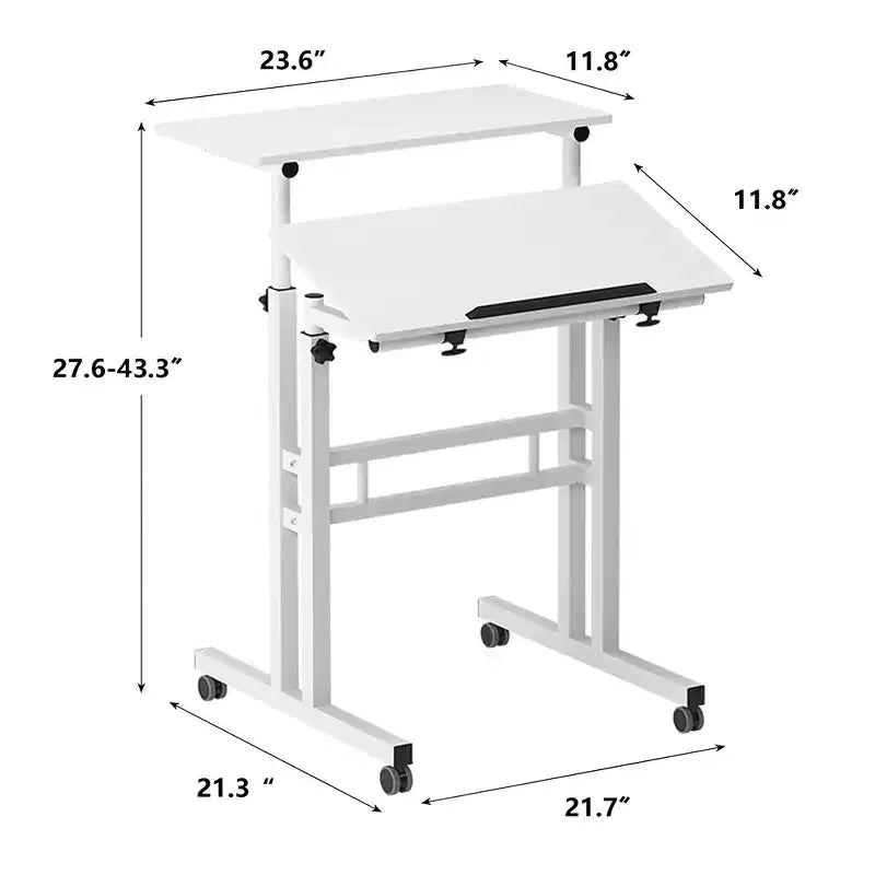 Petit bureau debout à hauteur réglable, bureau mobile avec plateau inclinable et roues verrouillables, bureau d'ordinateur portable roulant portable pour la maison