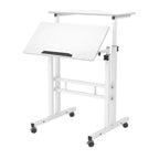 Petit bureau debout à hauteur réglable, bureau mobile avec plateau inclinable et roues verrouillables, bureau d'ordinateur portable roulant portable pour la maison