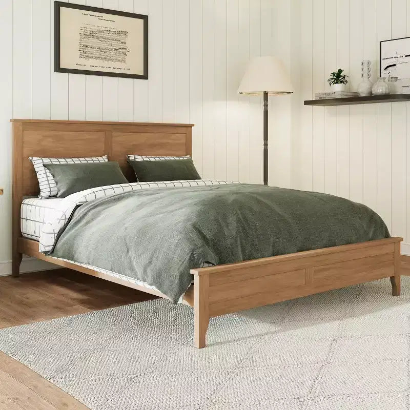 Lit plateforme en bois massif King Size avec tête de lit et lattes en bois robustes