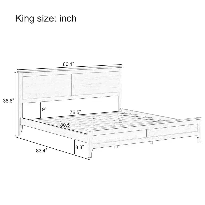 Lit plateforme en bois massif King Size avec tête de lit et lattes en bois robustes