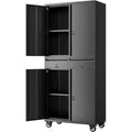 Acekool 73 Metal Storage Cabinet, 2 Drawers, Locking Doors, Wheels, Adjustable Shelves, Heavy Duty for Garage, Office, Workshop, Black