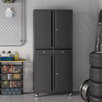 Armoire de rangement métallique 73", 2 tiroirs, portes verrouillables, roulettes, étagères réglables, usage intensif pour garage, bureau, atelier, noire