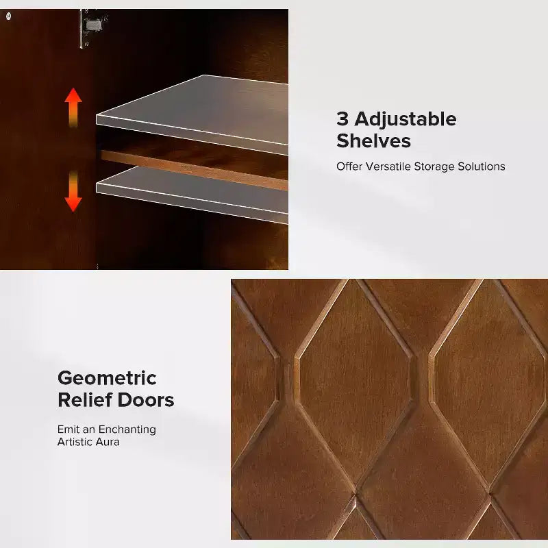 Bahut large moderne de 60 po avec façades de porte à relief géométrique - Noyer