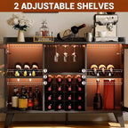 Meuble Bar Cabinet à Liqueurs 47" avec Lumière LED, Buffet de Cuisine avec Porte Vitrée et Étagère Ouverte pour Salon Salle à Manger, Noir