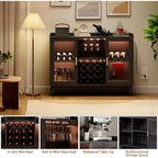 Meuble Bar Cabinet à Liqueurs 47" avec Lumière LED, Buffet de Cuisine avec Porte Vitrée et Étagère Ouverte pour Salon Salle à Manger, Noir