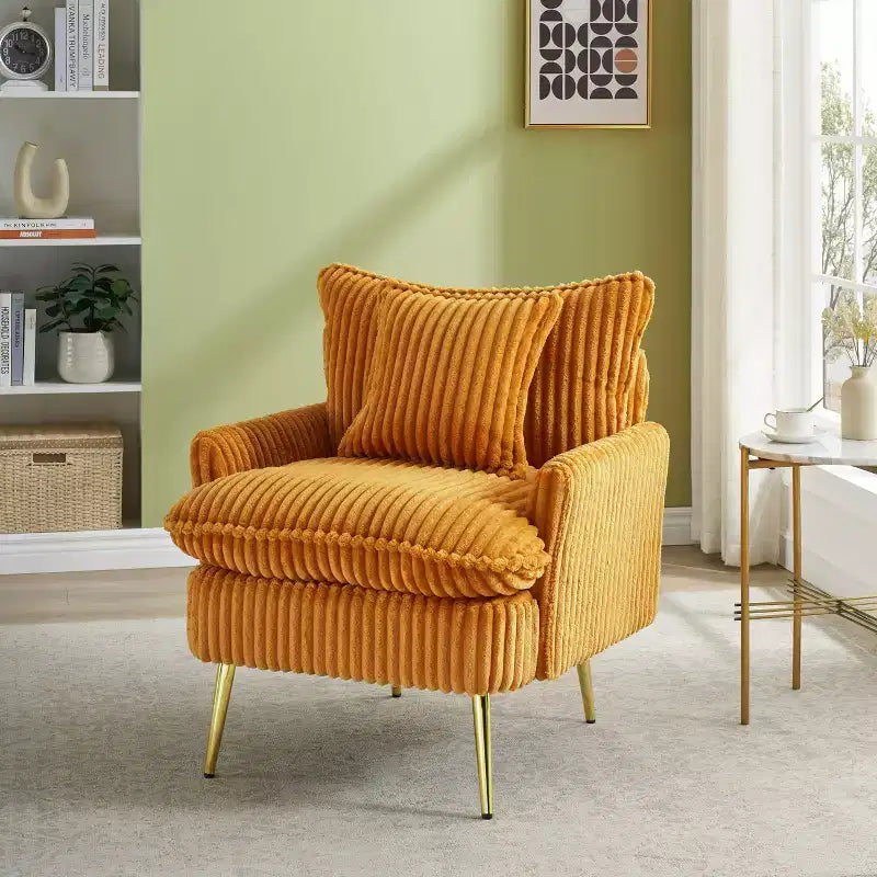Fauteuil d'appoint moderne avec accoudoirs et pieds dorés, petit fauteuil de loisirs, canapé simple pour salon, appartement
