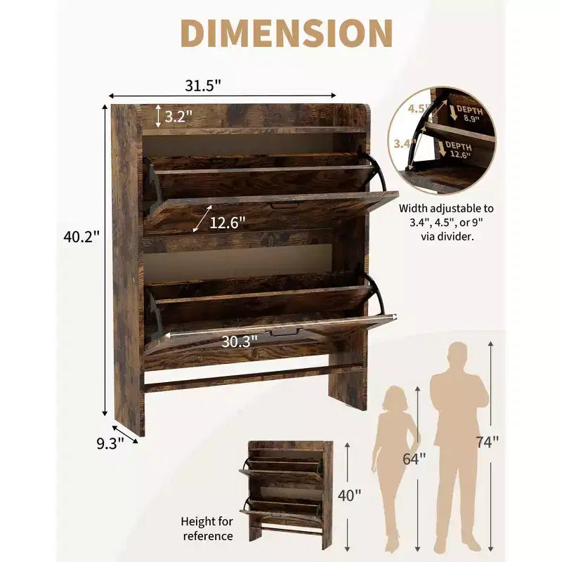 Meuble à chaussures, Meuble à chaussures autonome avec 2 tiroirs basculants, Étagère à chaussures étroite moderne pour entrée et couloir