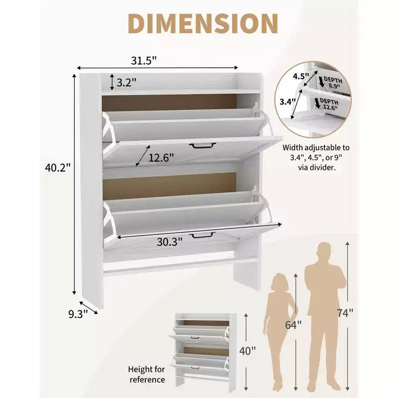 Meuble à chaussures, Meuble à chaussures autonome avec 2 tiroirs basculants, Étagère à chaussures étroite moderne pour entrée et couloir
