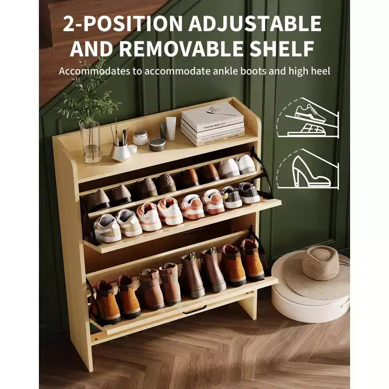 Meuble à chaussures, Meuble à chaussures autonome avec 2 tiroirs basculants, Étagère à chaussures étroite moderne pour entrée et couloir