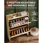 Meuble à chaussures, Meuble à chaussures autonome avec 2 tiroirs basculants, Étagère à chaussures étroite moderne pour entrée et couloir