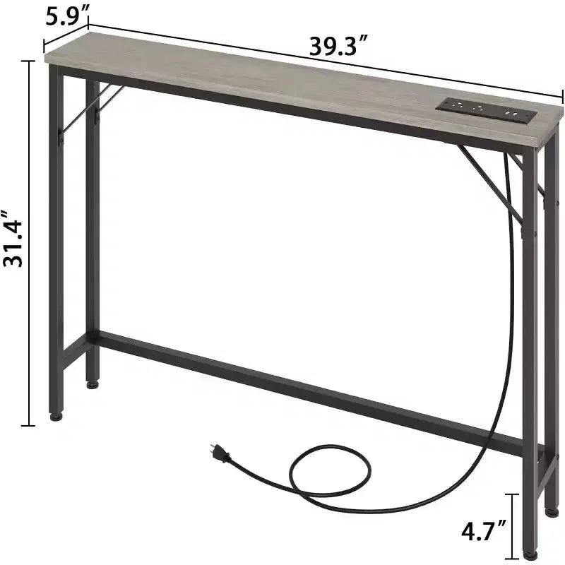 39.3 Console avec station d'alimentation intégrée, table d'entrée étroite avec ports USB et prises de courant, table de canapé pour salon