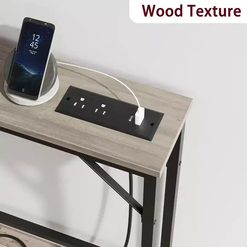 39.3 Console avec station d'alimentation intégrée, table d'entrée étroite avec ports USB et prises de courant, table de canapé pour salon