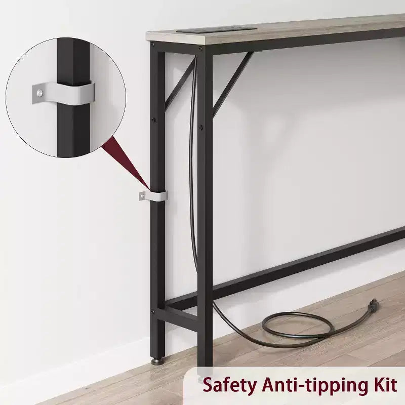 39.3 Console avec station d'alimentation intégrée, table d'entrée étroite avec ports USB et prises de courant, table de canapé pour salon