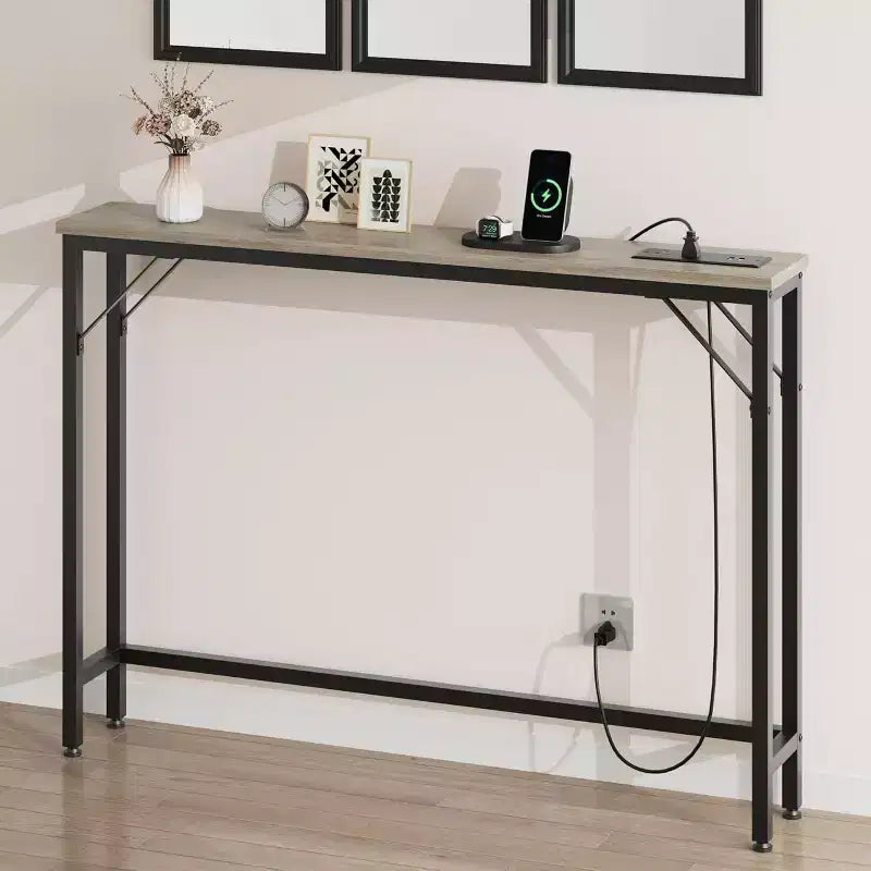 39.3 Console avec station d'alimentation intégrée, table d'entrée étroite avec ports USB et prises de courant, table de canapé pour salon