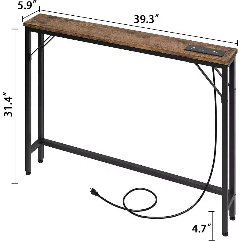 39.3 Console avec station d'alimentation intégrée, table d'entrée étroite avec ports USB et prises de courant, table de canapé pour salon